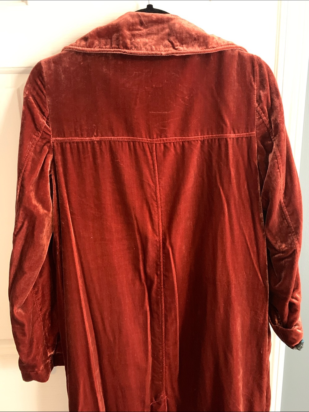 Free People Rust Red Velvet Trench Coat with Paisley Lining - Picture 5 of 6